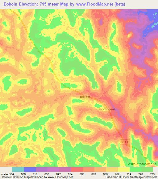 Bokoin,Central African Republic Elevation Map
