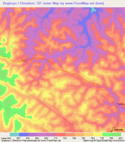 Bogboyo I,Central African Republic Elevation Map