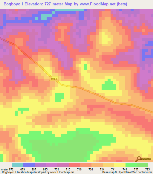 Bogboyo I,Central African Republic Elevation Map