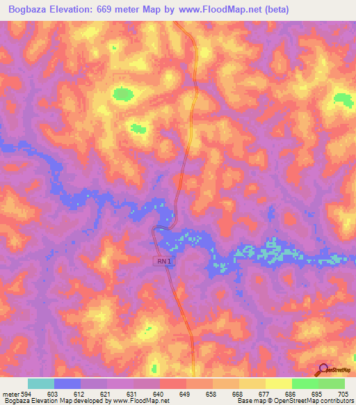 Bogbaza,Central African Republic Elevation Map