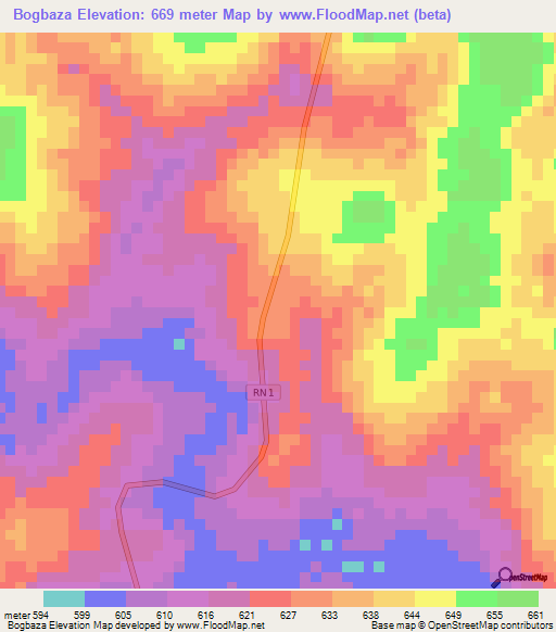 Bogbaza,Central African Republic Elevation Map