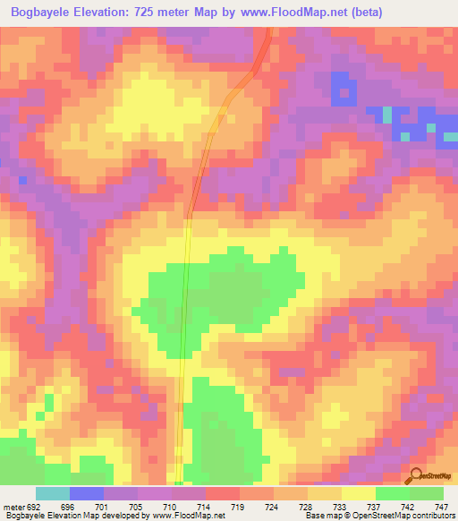 Bogbayele,Central African Republic Elevation Map