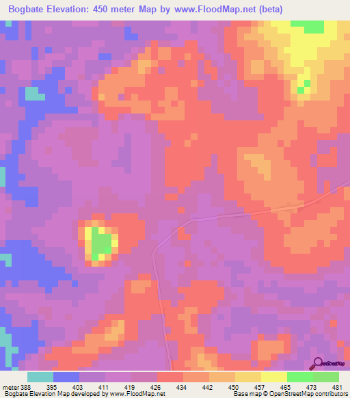 Bogbate,Central African Republic Elevation Map