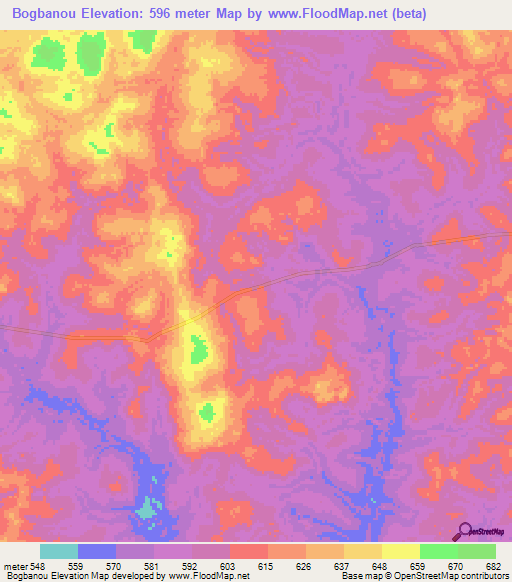 Bogbanou,Central African Republic Elevation Map