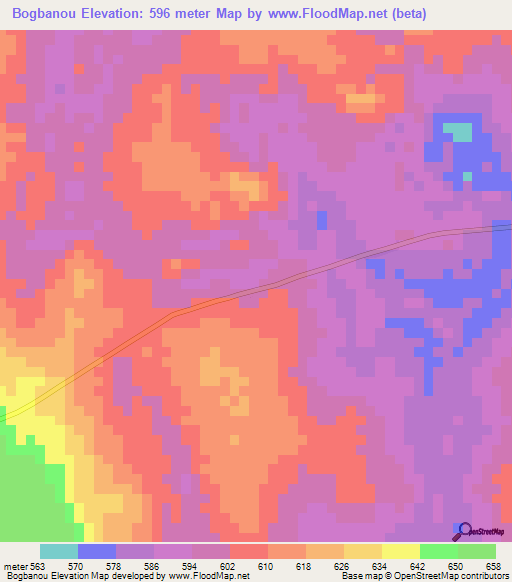 Bogbanou,Central African Republic Elevation Map