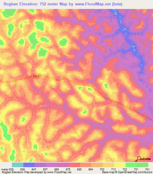 Bogban,Central African Republic Elevation Map