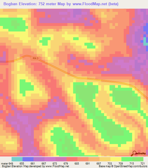 Bogban,Central African Republic Elevation Map