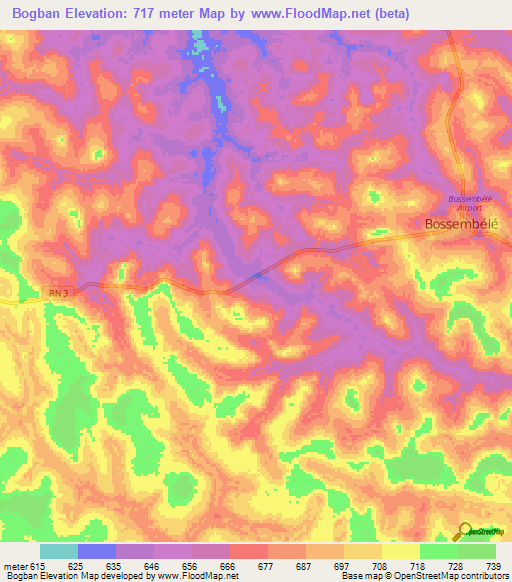 Bogban,Central African Republic Elevation Map