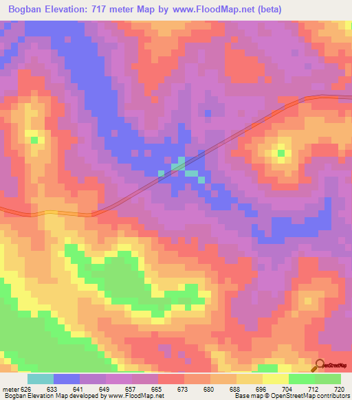 Bogban,Central African Republic Elevation Map
