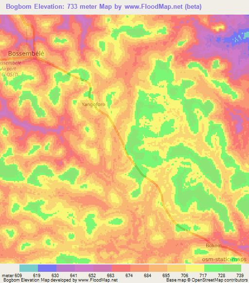 Bogbom,Central African Republic Elevation Map
