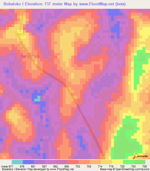Bobaloko I,Central African Republic Elevation Map