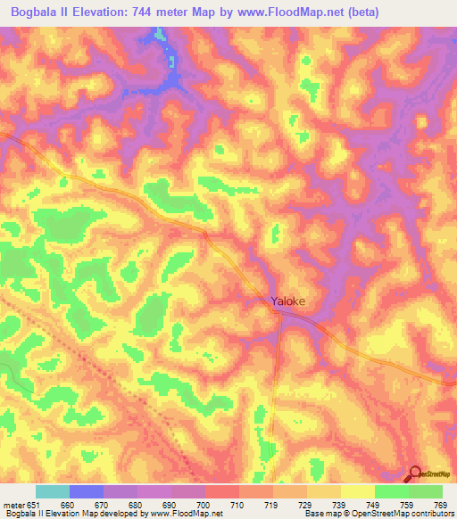 Bogbala II,Central African Republic Elevation Map