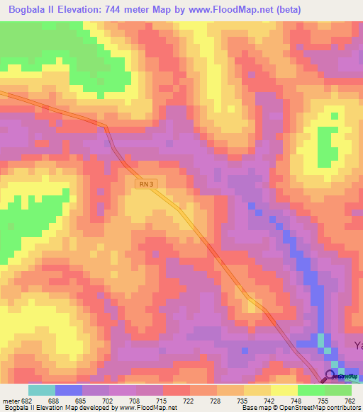 Bogbala II,Central African Republic Elevation Map