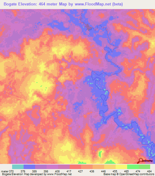 Bogate,Central African Republic Elevation Map