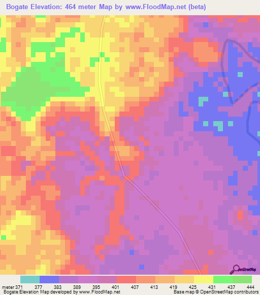 Bogate,Central African Republic Elevation Map