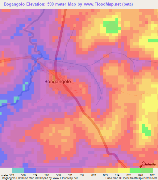 Bogangolo,Central African Republic Elevation Map