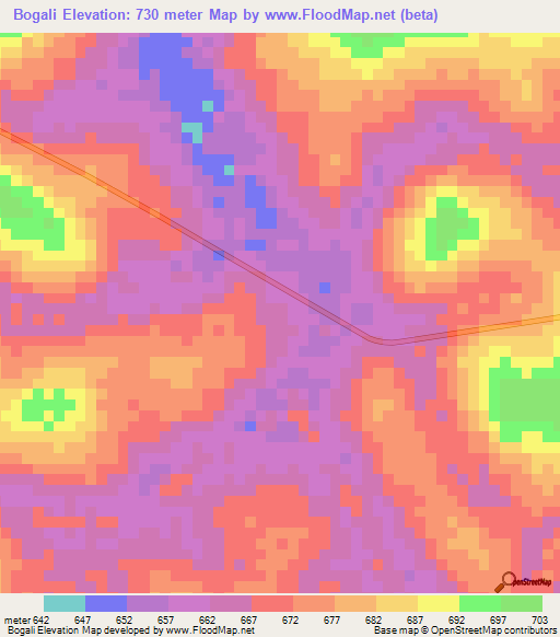 Bogali,Central African Republic Elevation Map