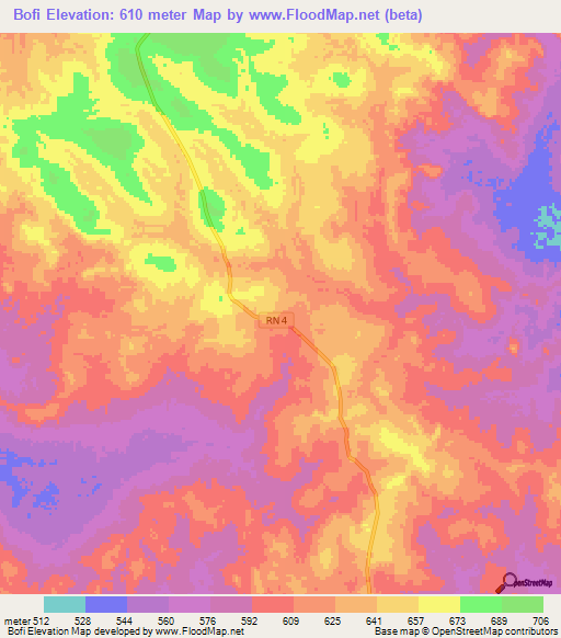 Bofi,Central African Republic Elevation Map