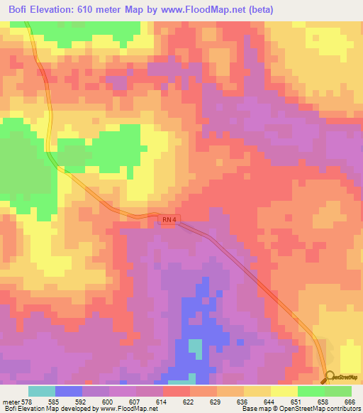 Bofi,Central African Republic Elevation Map