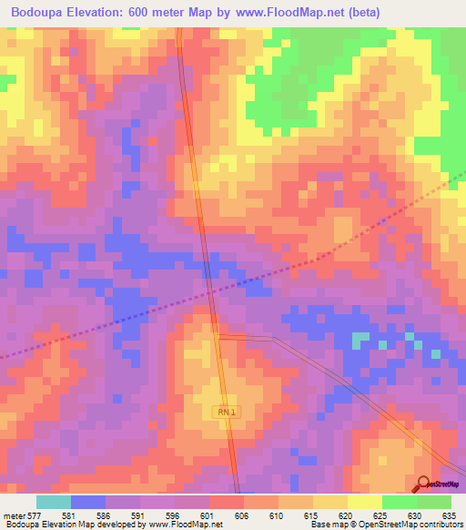 Bodoupa,Central African Republic Elevation Map