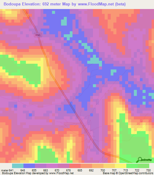 Bodoupa,Central African Republic Elevation Map