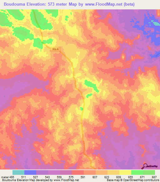 Boudouma,Central African Republic Elevation Map