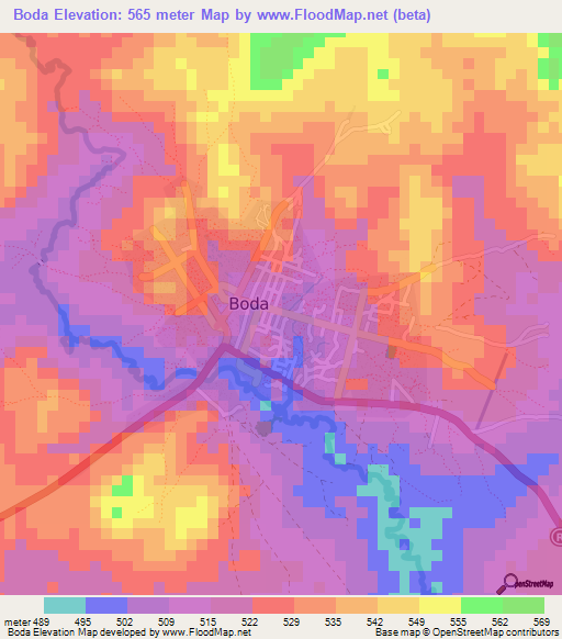 Boda,Central African Republic Elevation Map