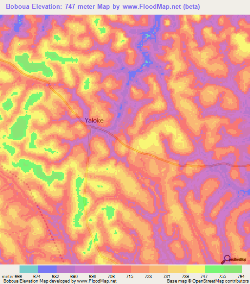 Boboua,Central African Republic Elevation Map