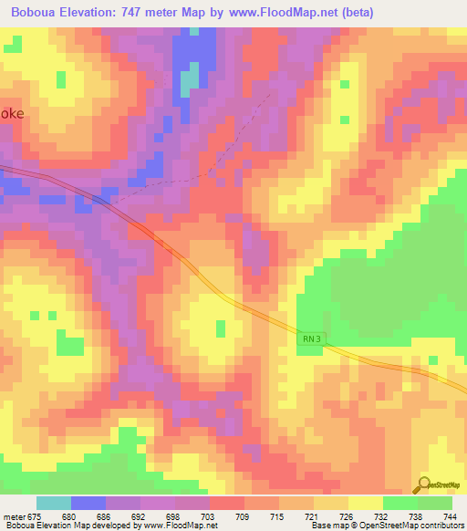 Boboua,Central African Republic Elevation Map