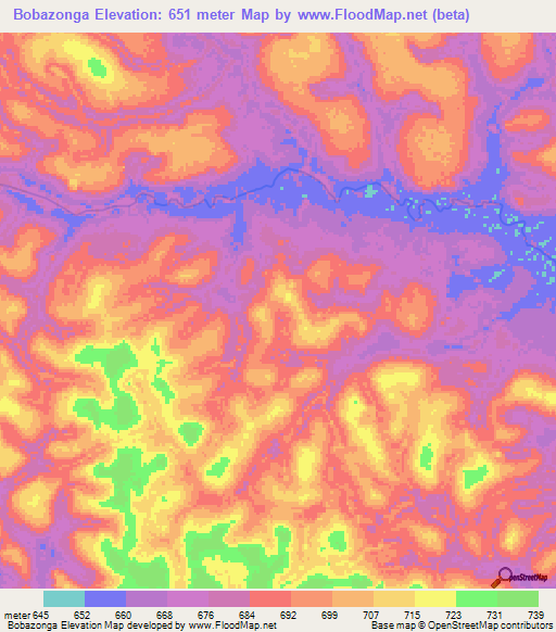 Bobazonga,Central African Republic Elevation Map