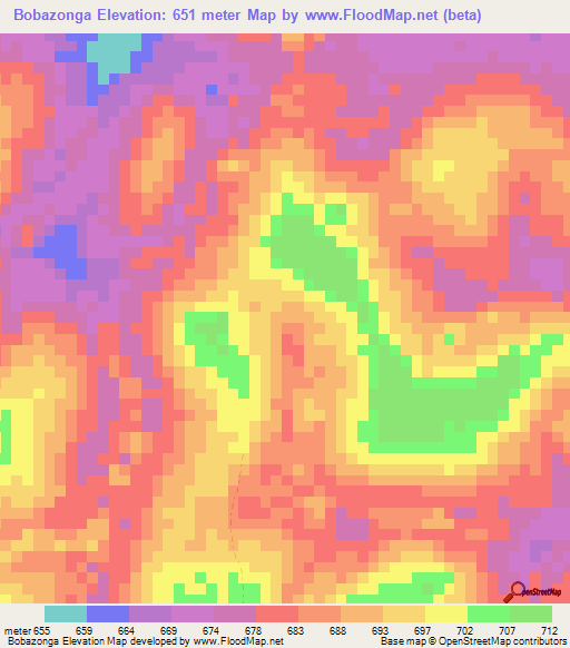 Bobazonga,Central African Republic Elevation Map