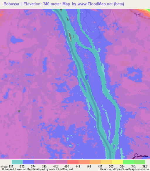 Bobassa I,Central African Republic Elevation Map