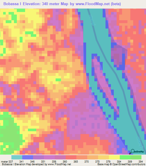 Bobassa I,Central African Republic Elevation Map