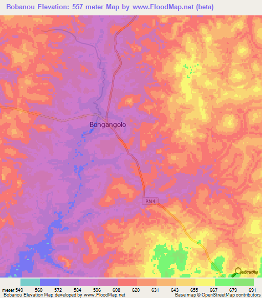 Bobanou,Central African Republic Elevation Map