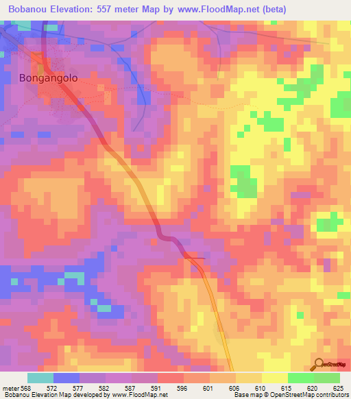 Bobanou,Central African Republic Elevation Map