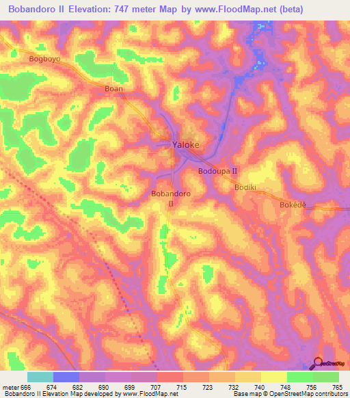 Bobandoro II,Central African Republic Elevation Map