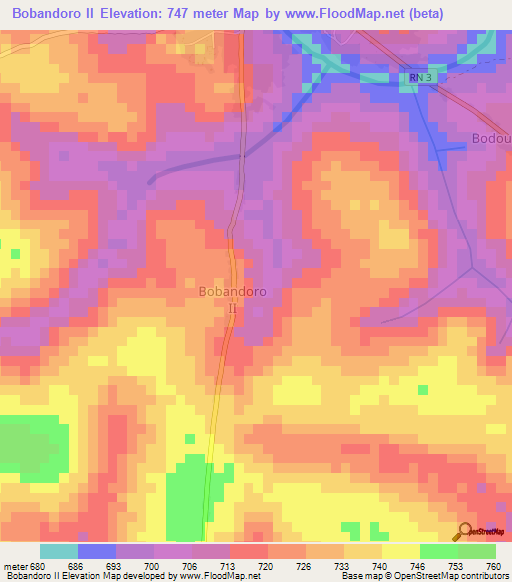 Bobandoro II,Central African Republic Elevation Map