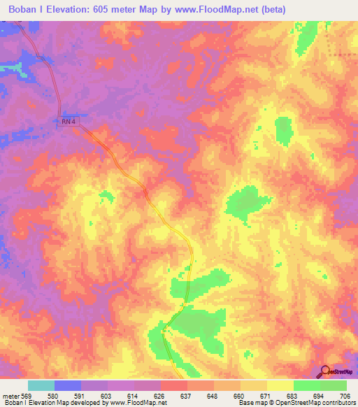 Boban I,Central African Republic Elevation Map