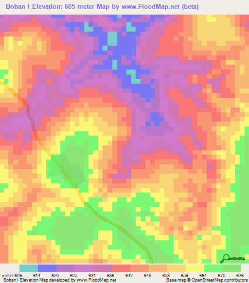 Boban I,Central African Republic Elevation Map