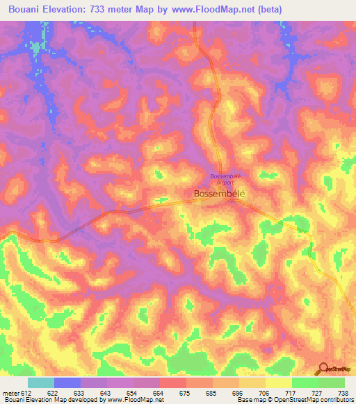Bouani,Central African Republic Elevation Map