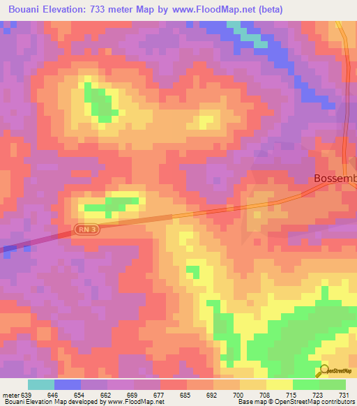 Bouani,Central African Republic Elevation Map