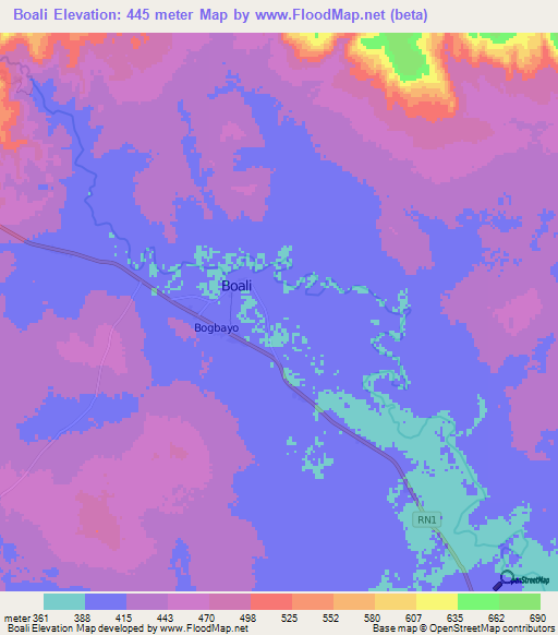 Boali,Central African Republic Elevation Map
