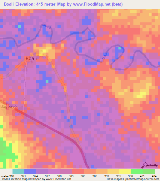 Boali,Central African Republic Elevation Map