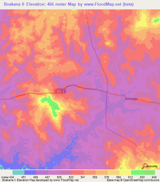 Boakana II,Central African Republic Elevation Map