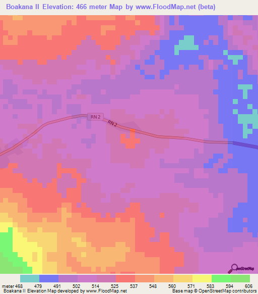 Boakana II,Central African Republic Elevation Map