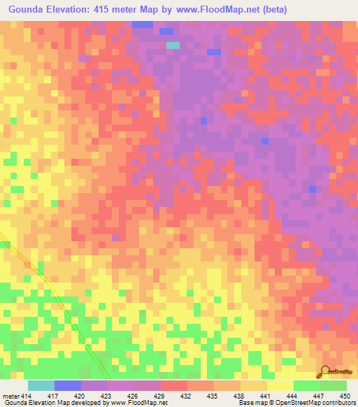 Gounda,Central African Republic Elevation Map
