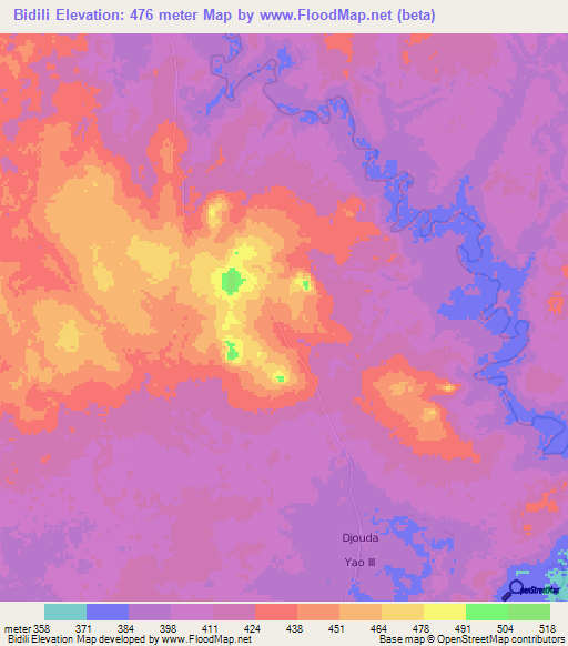 Bidili,Central African Republic Elevation Map
