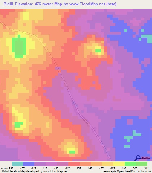Bidili,Central African Republic Elevation Map