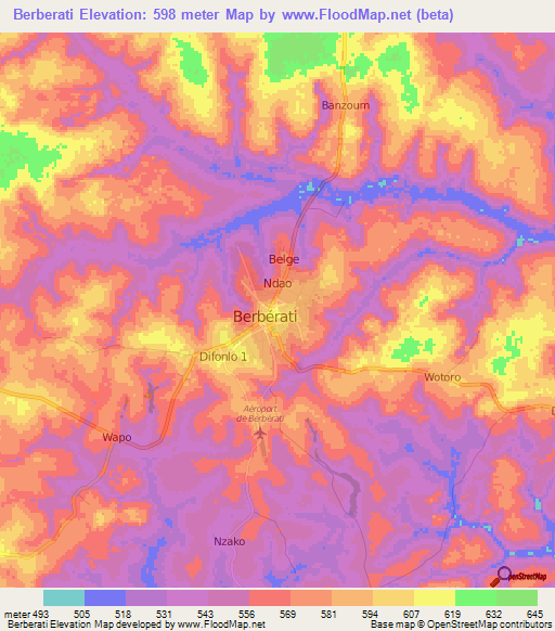 Berberati,Central African Republic Elevation Map