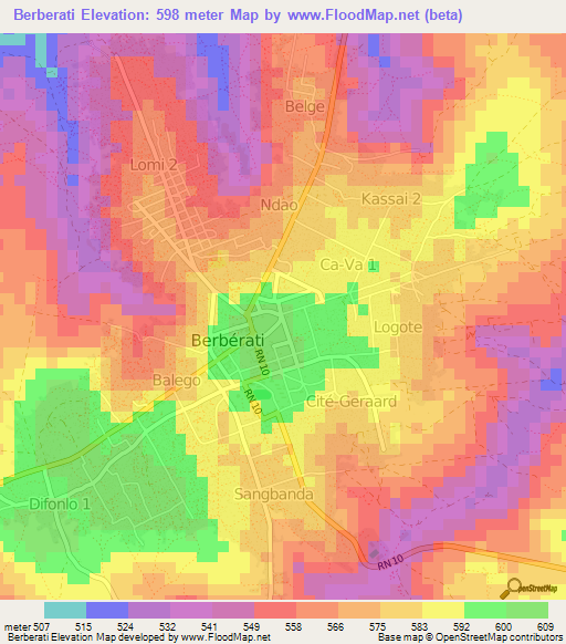 Berberati,Central African Republic Elevation Map